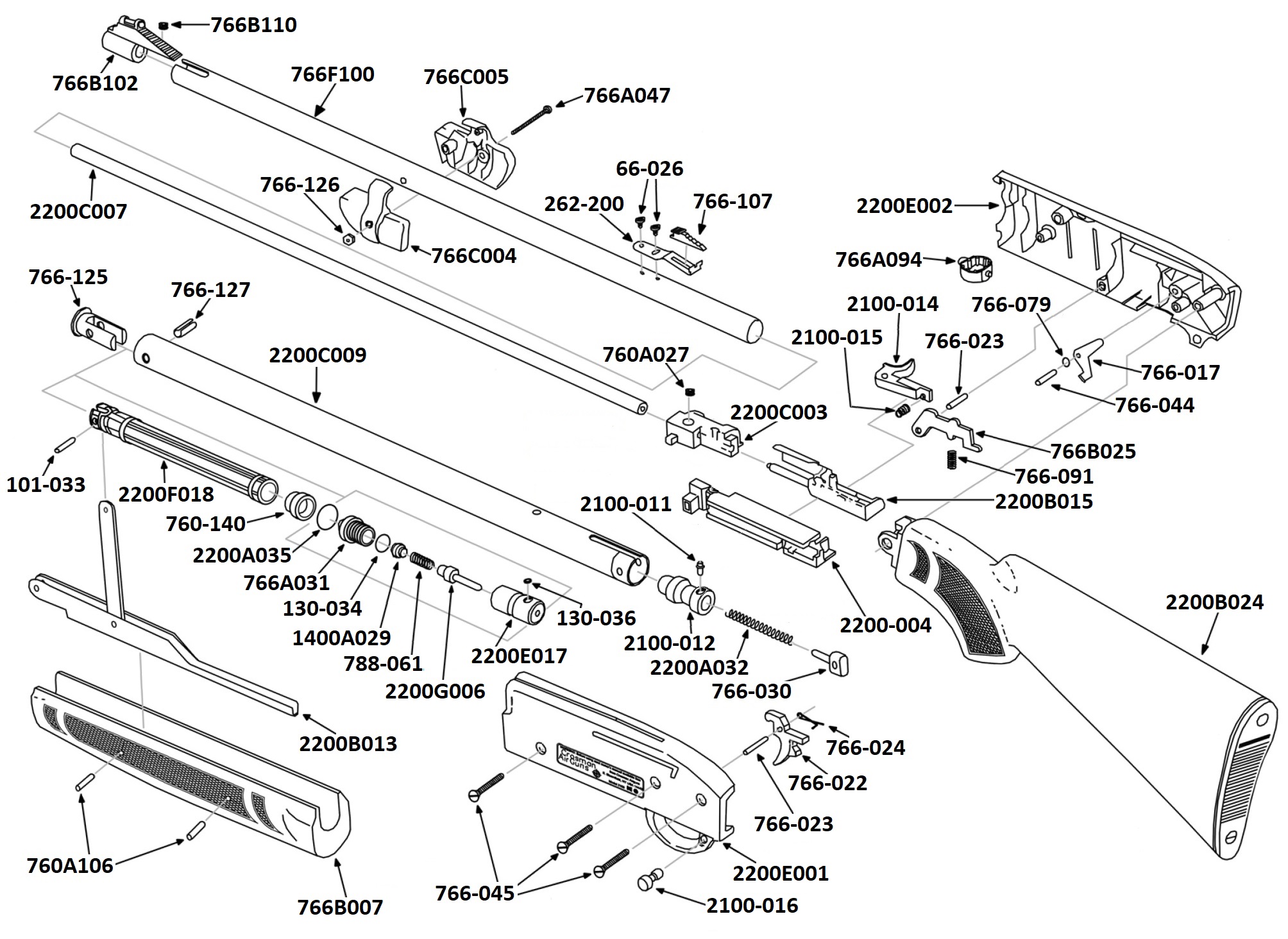 2200A, Parts Drawing Crosman 2200A